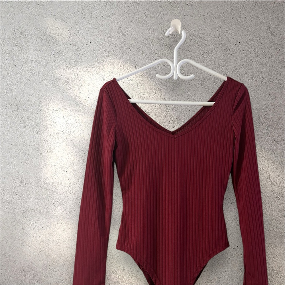 Ribbed Burgundy Long Sleeve Bodysuit Shein Size Small